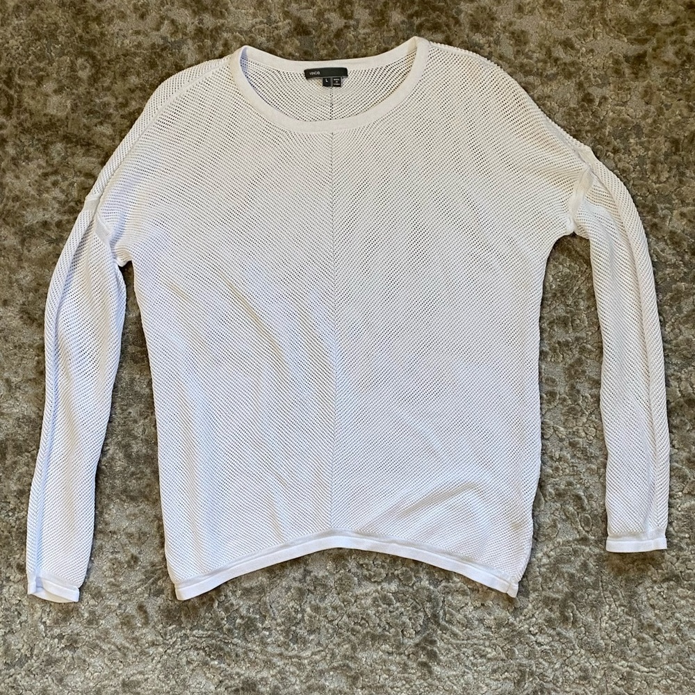 Vince White Mesh Open Knit Scoop Neck Sweater Size L